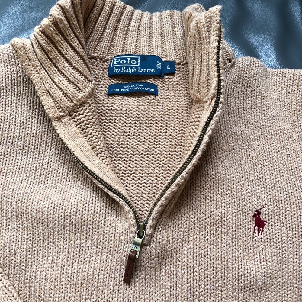 Men’s beige Polo Ralph Lauren sweater half zip up